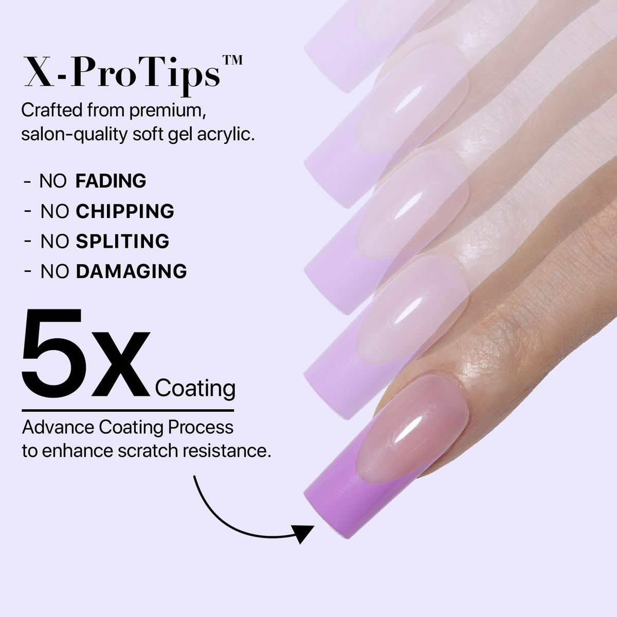 SXC Uñas Postizas con Punta Francesa Cosmetics – Serie Morada, Almendra Extracorta, Kit de Inicio X-Pro Tips | 160 Piezas, 16 Tamaños, 5 Estilos, Ideal para Principiantes