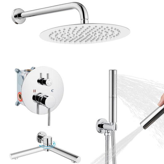 Juego de Llave de Ducha Airuida Cromo Pulido 12 Pulgadas 3 Funciones con Válvula Rugosa