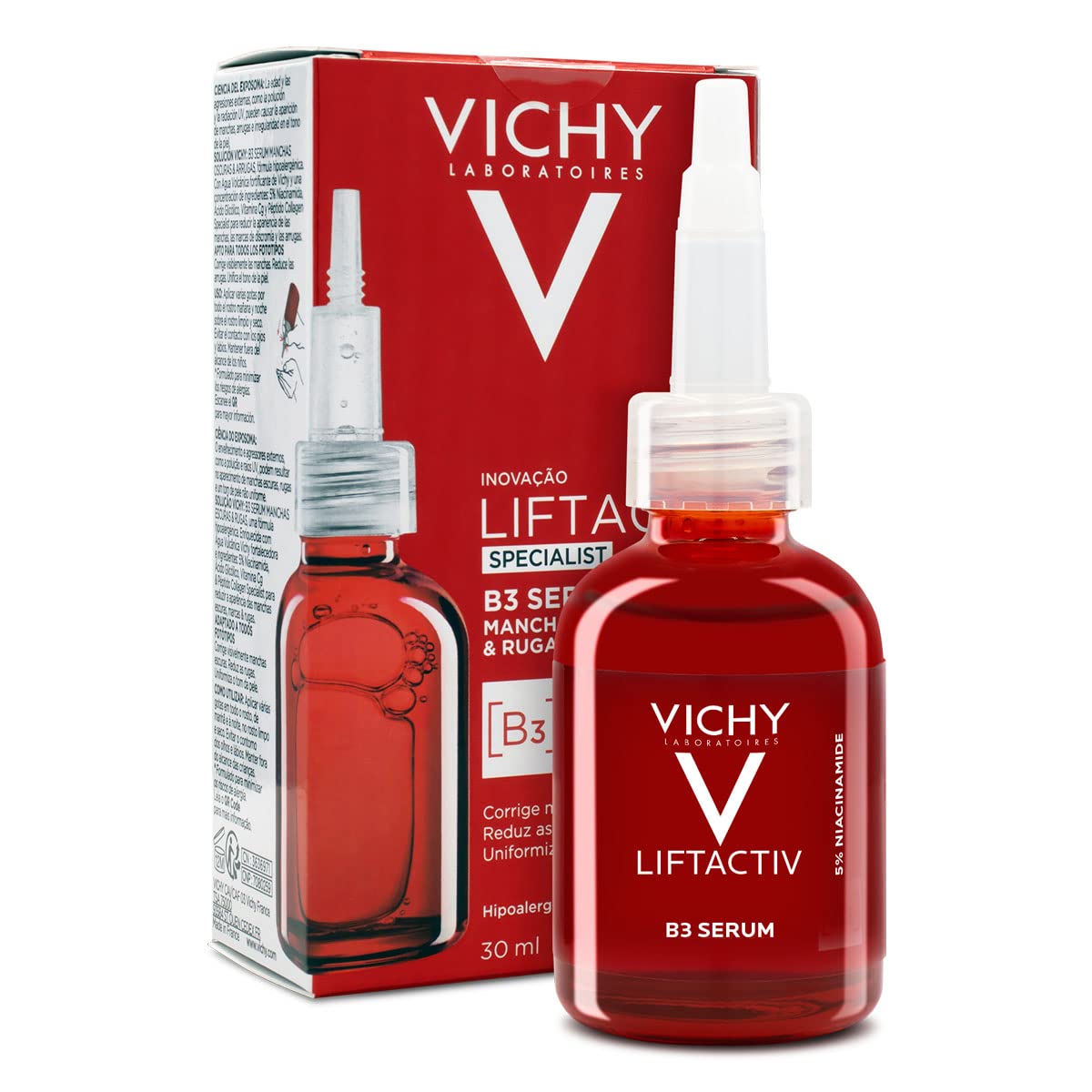 Serum B3 Anti-Manchas Oscuras y Anti-Arrugas Vichy Liftactiv Specialist 30 ml + Minéral 89 - Ácido Hialurónico en suero diario para rostro que fortalece e hidrata la piel