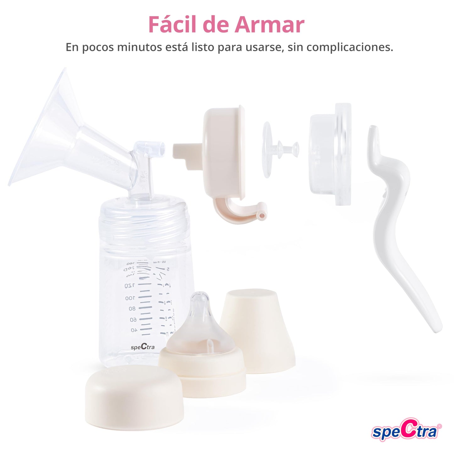 Spectra Extractor de Leche Manual de Cuello Ancho | Saca leche Manual Portátil, Succión Suave y Eficiente | Extractor Lactancia, Biberón, Almacenamiento Leche Materna, Libre de BPA | Copa 28mm