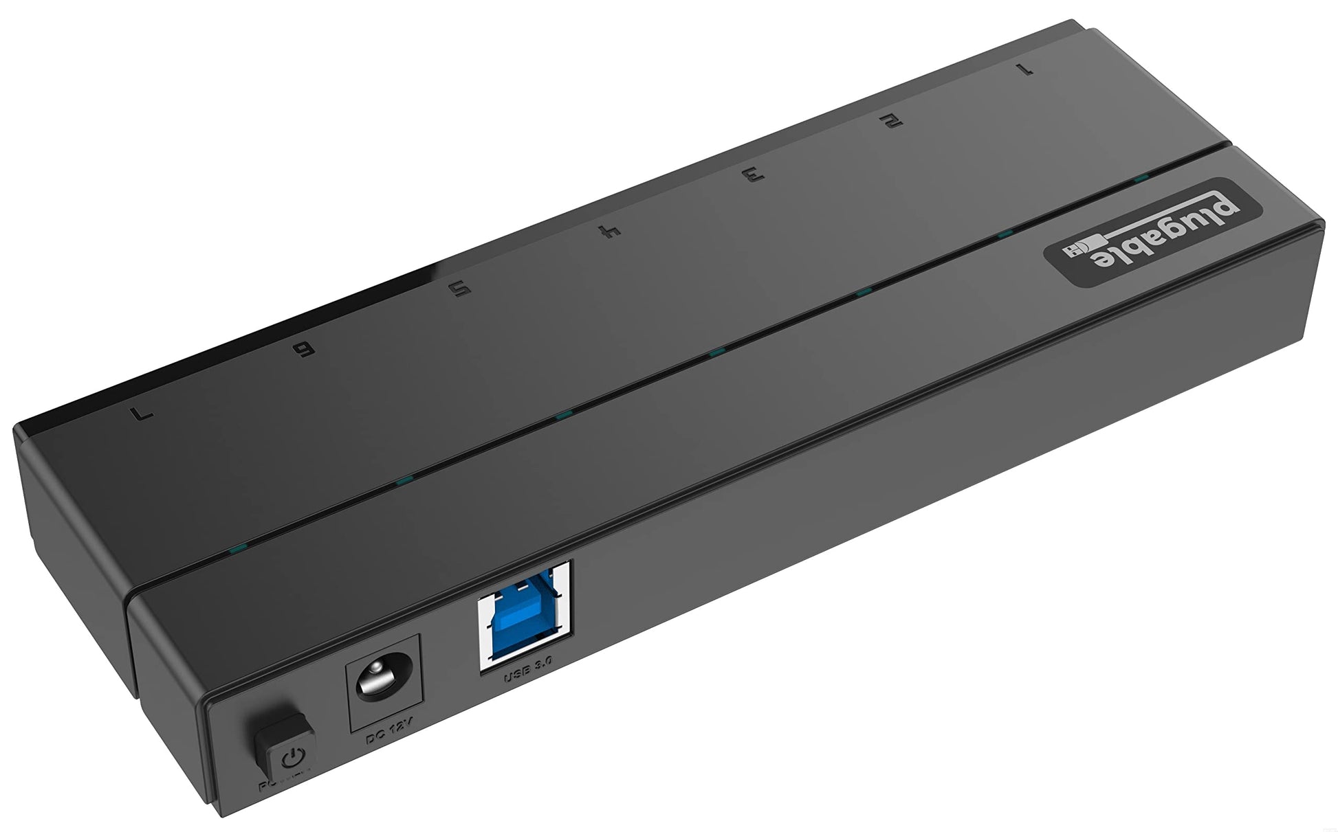Plugable - Concentrador USB 3.0 de 7 Puertos con Adaptador de Corriente de 36 W (sin Controlador): conecte Dispositivos sin Esfuerzo y transfiera Datos a Alta Velocidad