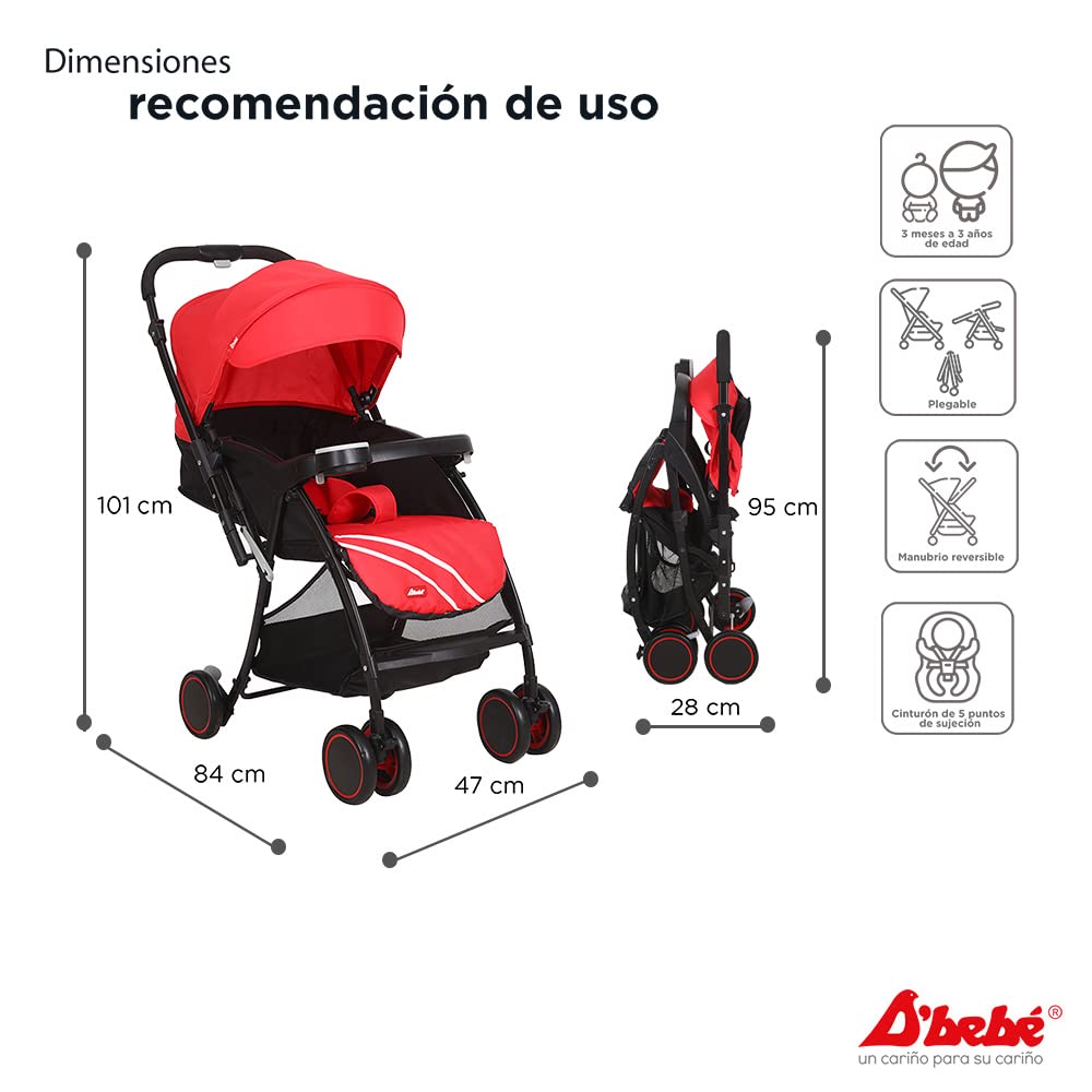 D´BEBÉ - Carriola Lu Baby - Carriola con Manubrio Reversible - Permite tener al Bebé siempre a la vista - Incluye Charola Porta Biberones - Color Roja
