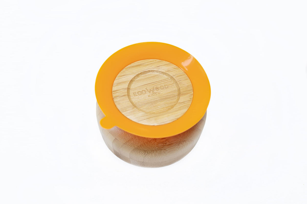 Ecowood® Tazón/Plato Hondo/Bowl de Bambú para Bebe y Niño - Con Base de Silicona Succión Adherente y Antiderrapante (Naranja)
