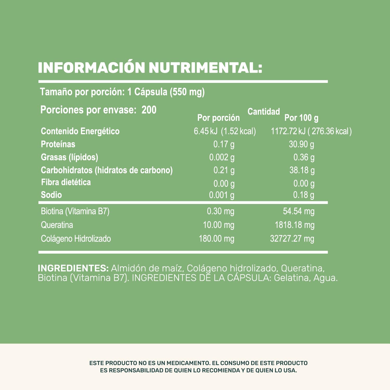 LIFE 360+ Collagen Biotin Keratin | 200 Cápsulas | Biotina, Queratina y Colageno Hidrolizado | Suplemento Alimenticio en Cápsulas a Base de Colágeno con Biotina y Keratina