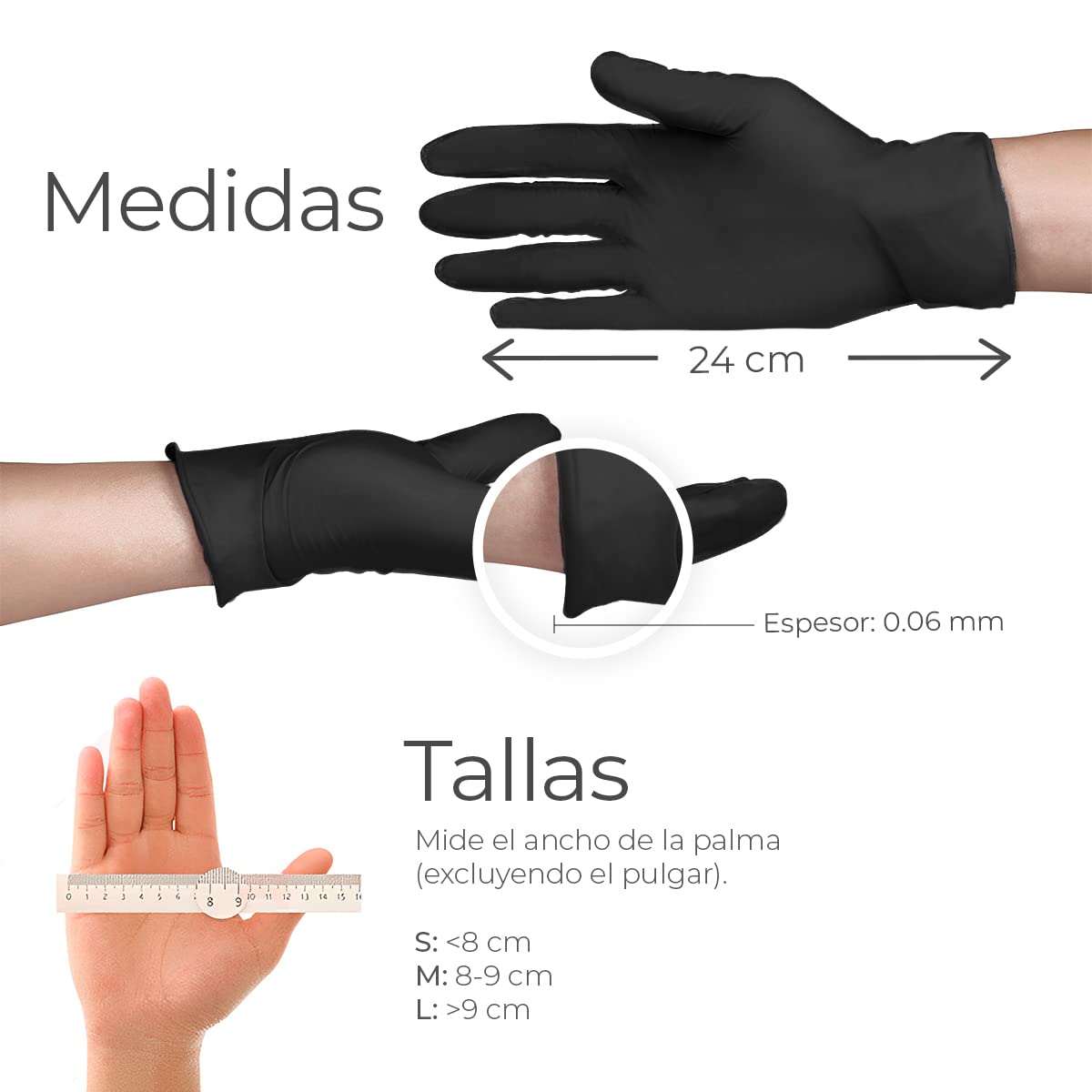 Guantes de Nitrilo Vinil Raganet Negros Alta Calidad Diseño Ambidiestro Ajuste Perfecto Talla Grande