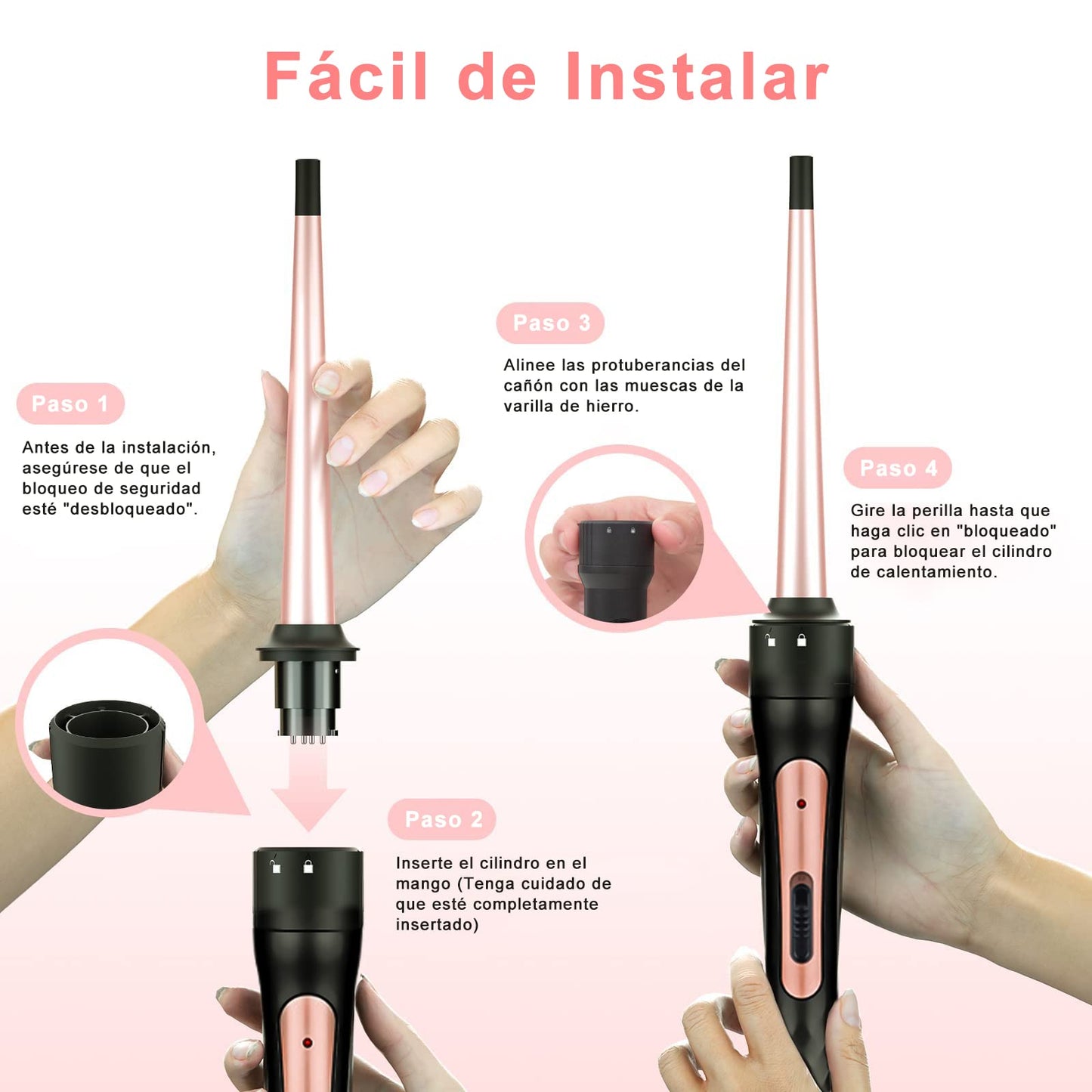 Rizador de Cabello, Juego de Rizadora de Pelo 3 en 1 con 3 Barriles, Ferro de Rizador de Cabello Intercambiables, Ondas Cerámica con Temperatura Ajustable Calentamiento Rápido, para Todo Tipo de Pelo