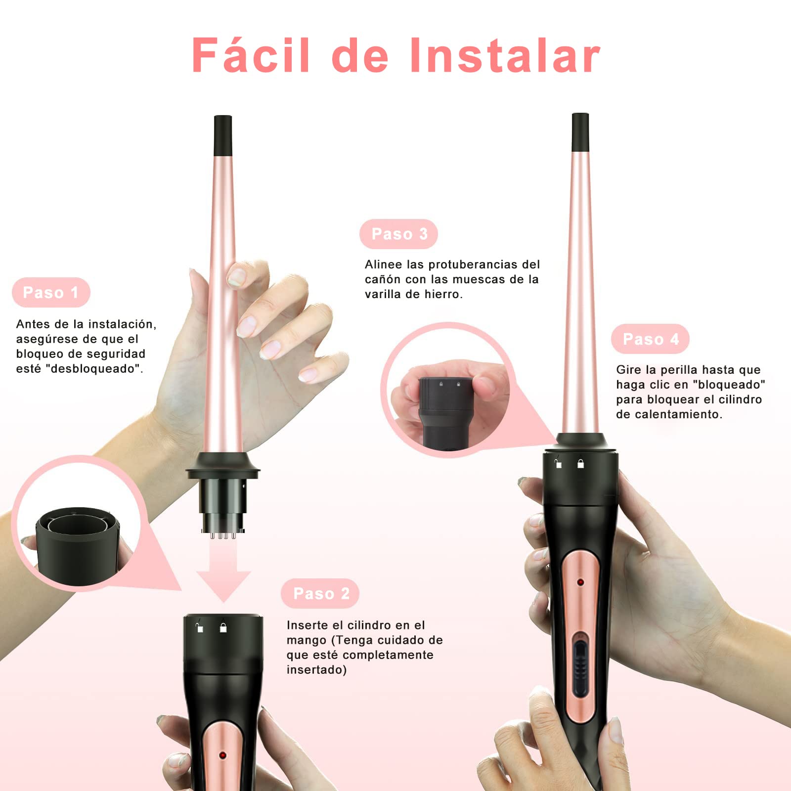 Rizador de Cabello, Juego de Rizadora de Pelo 3 en 1 con 3 Barriles, Ferro de Rizador de Cabello Intercambiables, Ondas Cerámica con Temperatura Ajustable Calentamiento Rápido, para Todo Tipo de Pelo