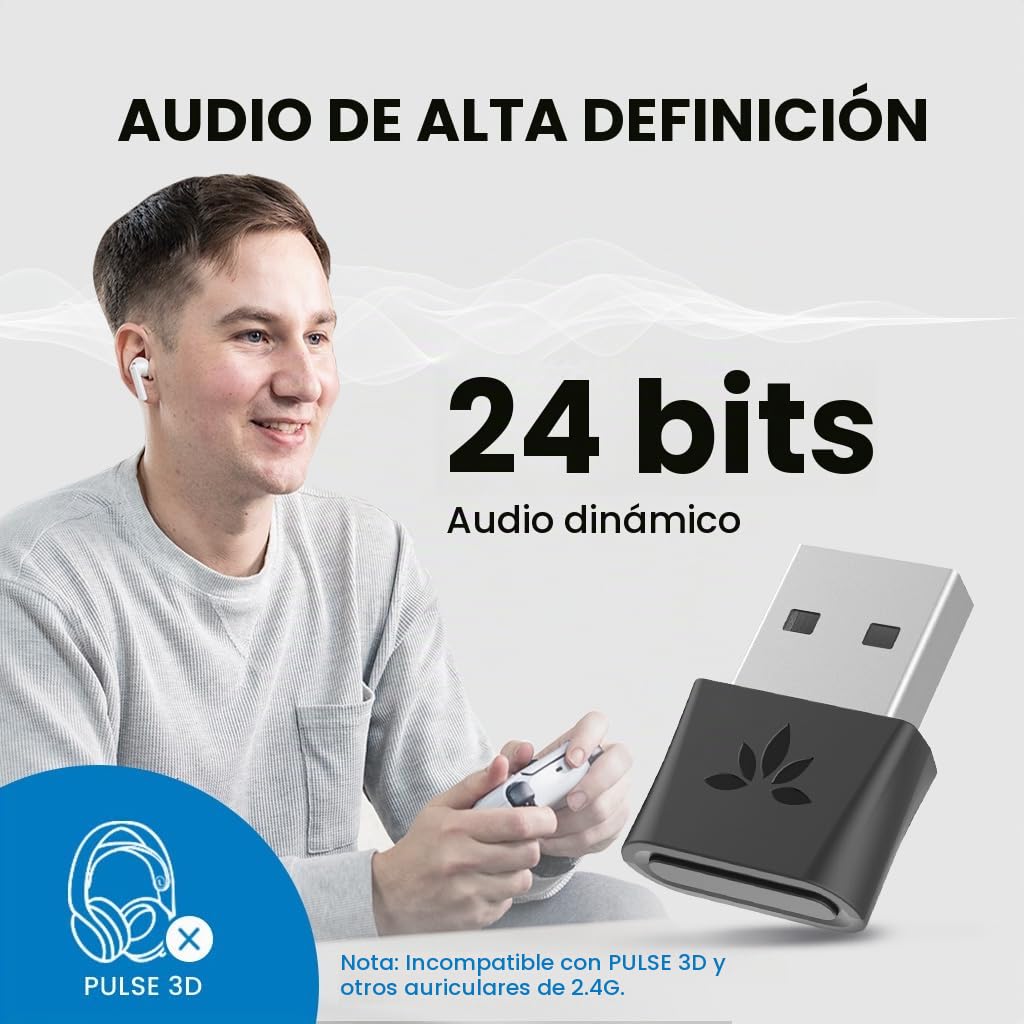 Transmisor USB Avantree DG80 Negro con aptX de Baja Latencia para Auriculares Bluetooth PS5 y PC
