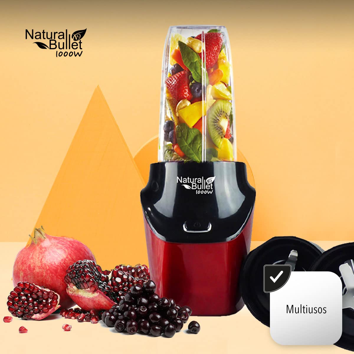 Bullet Blender Licuadora Procesador de Alimentos 1000W Pulverizador de alimentos| Libre BPA | Cuchillas Desmontables Acero Inoxidable| Color Cereza Metálico