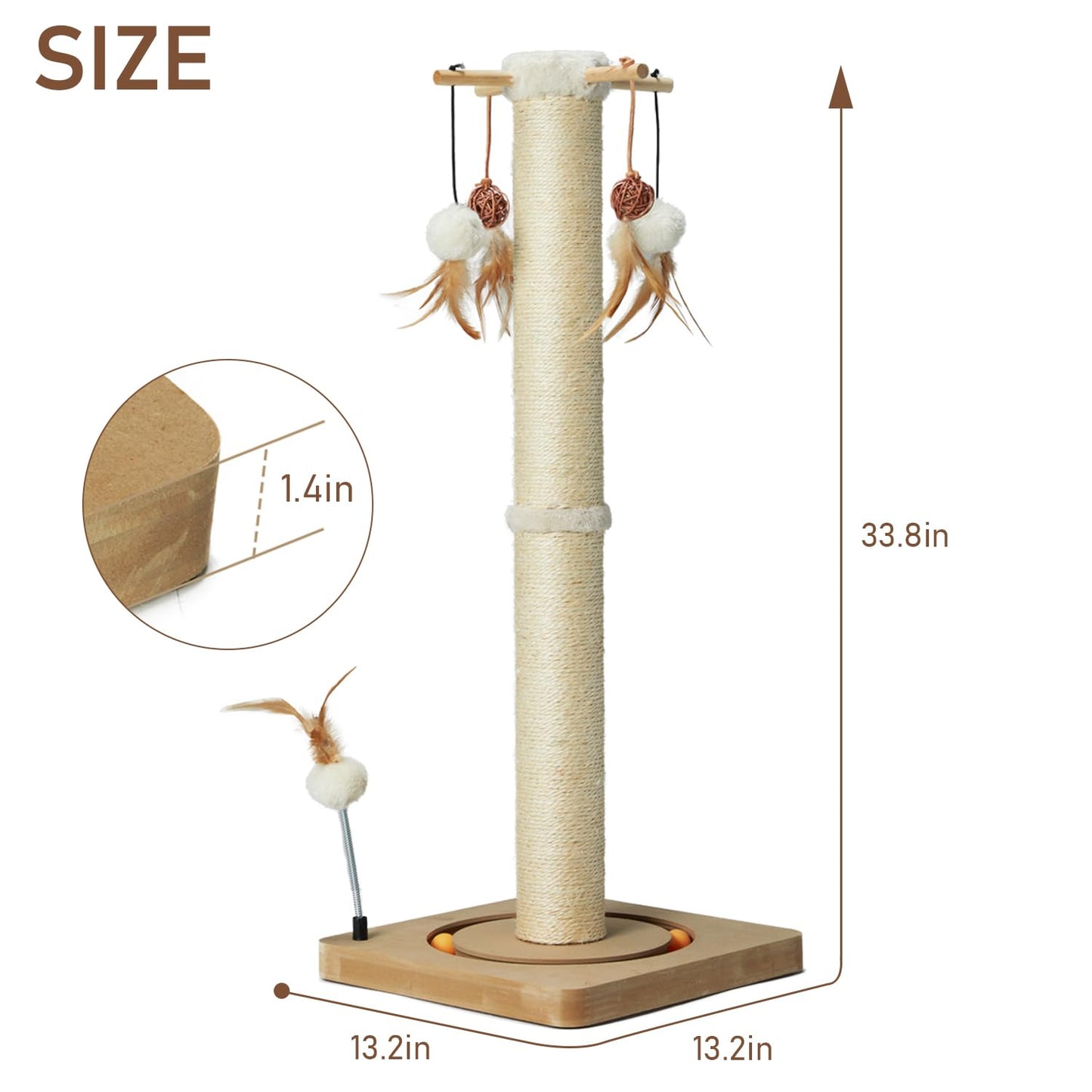 Poste Rascador PEEKAB Beige de 33 Pulgadas con Bola de Pista y Juguetes para Gatos de Interior