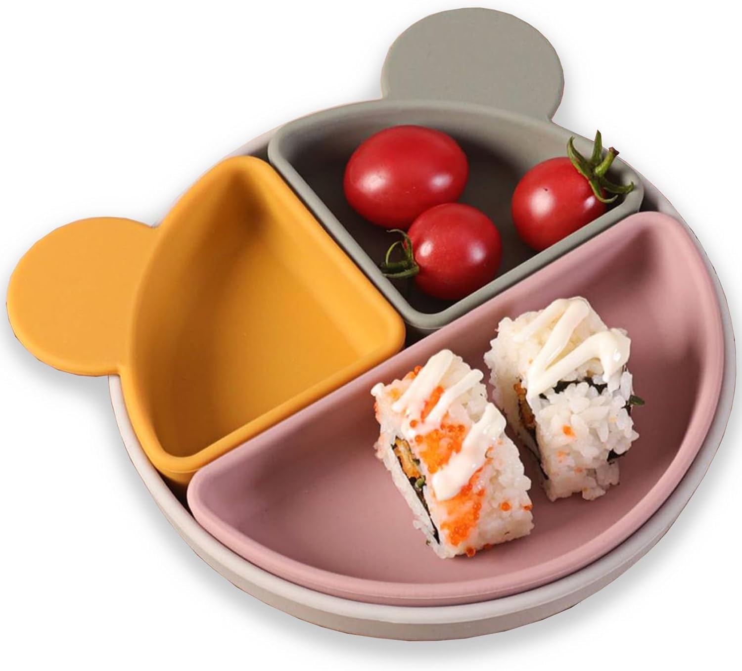 Plato y Cubiertos de Silicona para Niños Azul con Diseño Compartimentado Extraíble