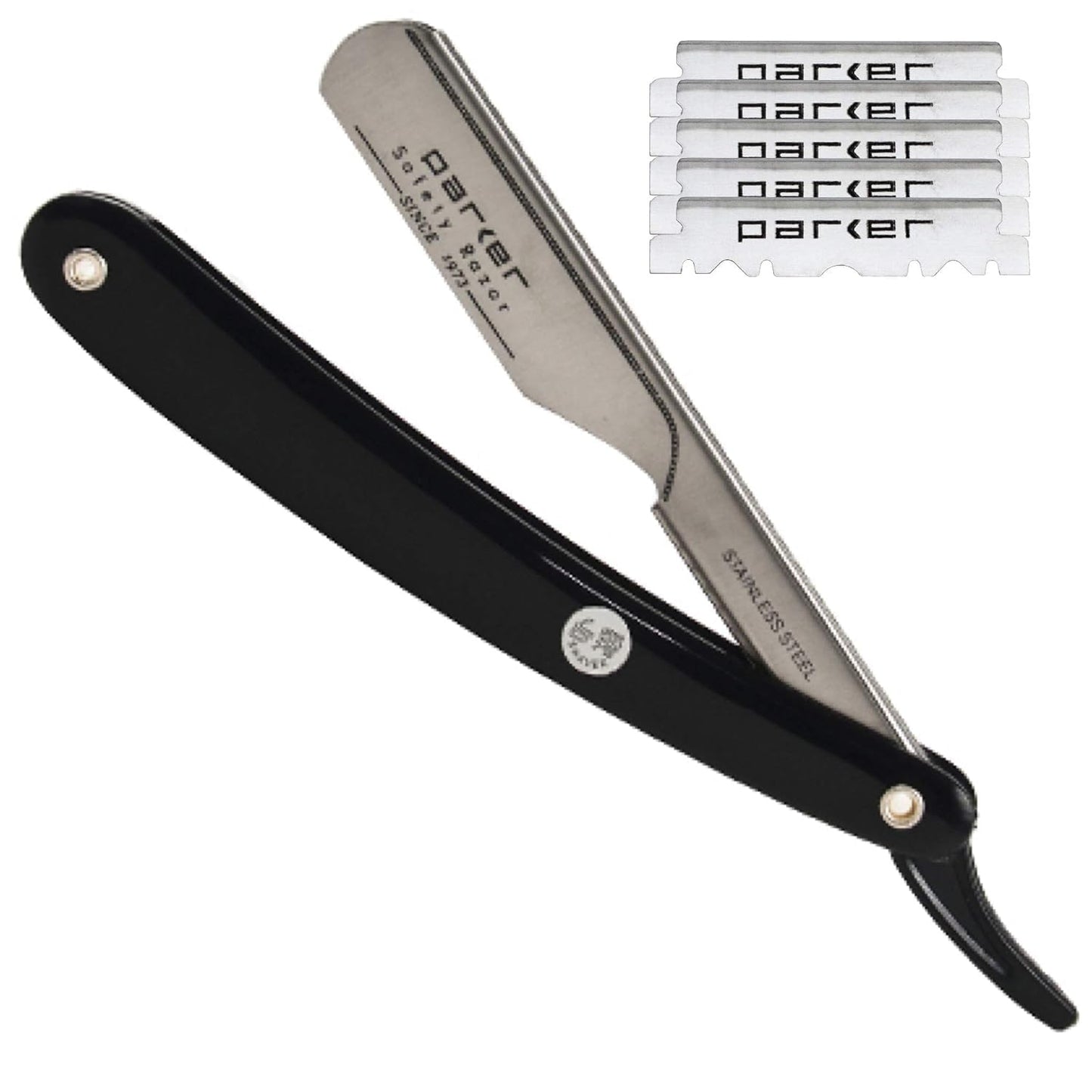 Parker PTB, Cuchilla de Carga Tipo Empuje, Maquinilla de Afeitar/Afeitadora de Borde Recto con Brazo de Cuchilla de Acero Inoxidable y 5 Cuchillas Parker Premium