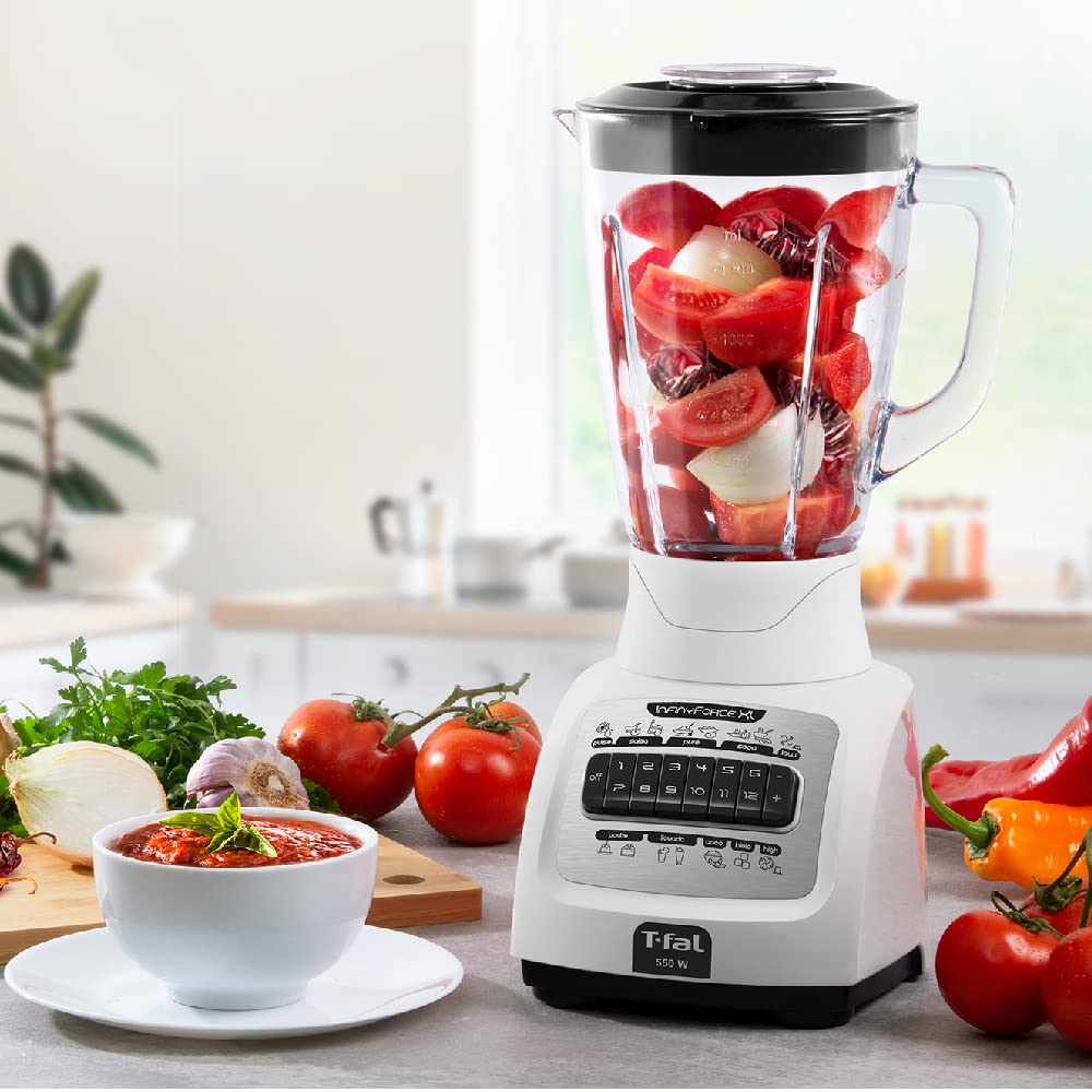 Licuadora T-fal Blanca Infiny Force XL 12 Velocidades Eficiente para Resultados Perfectos 6 Cuchillas de Acero Inoxidable 2.2 L