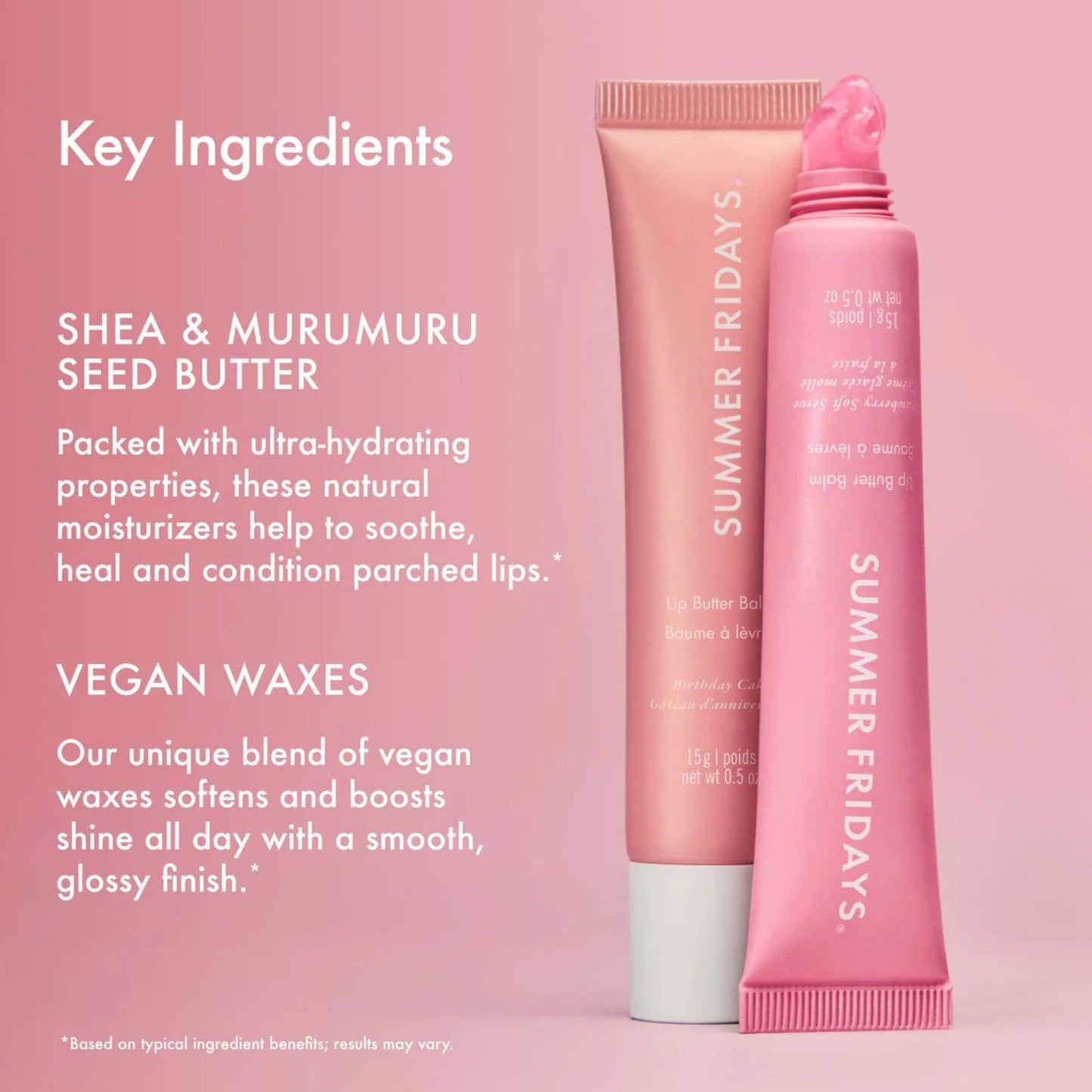 Summer Fridays Sweet Pink Lip Butter Balm Duo, Bálsamo Labial Hidratante, Edición Limitada Birthday Cake y Strawberry Soft Serve, 2 Piezas de 15g