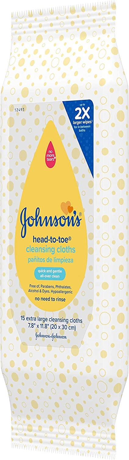 Johnson & Johnson 117008 Head-To-Toe Cleansing Clothe, 15ct (Pack of 6)