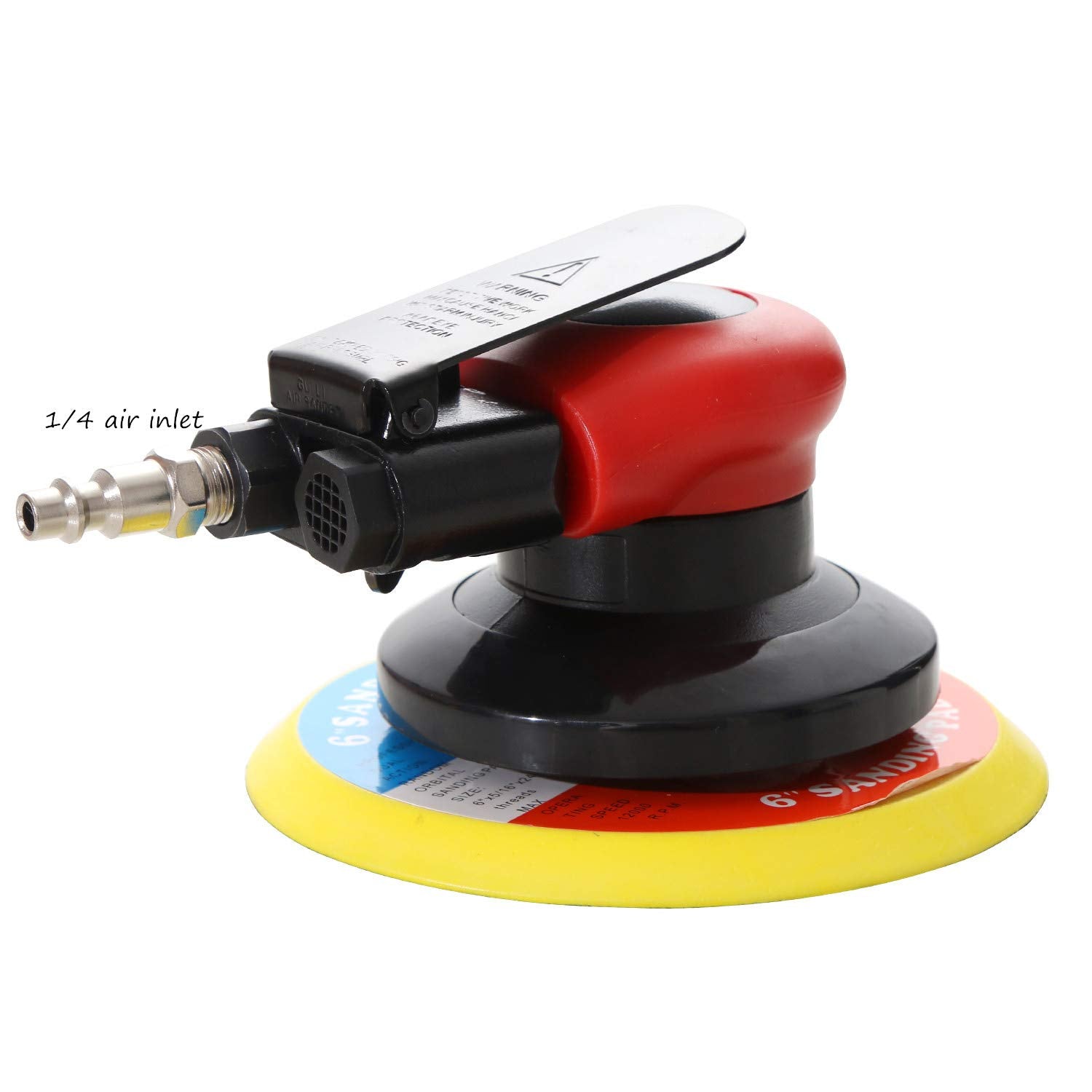 Lijadora de palma orbital de aire profesional de 6 pulgadas con 1 placa de respaldo de 15 cm, lijadora neumática de doble acción resistente