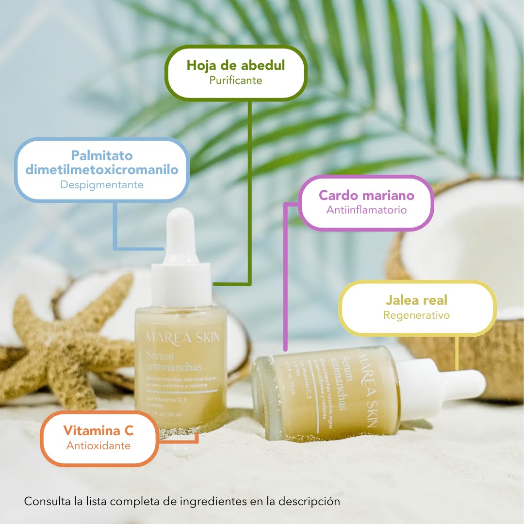 Sérum Antimanchas Con Péptidos y Vitamina C | 100% Ingredientes Naturales | Reduce Manchas y Unifica el Tono | 30 Días de Garantía | Marea Skin | Club Marea - 30ml