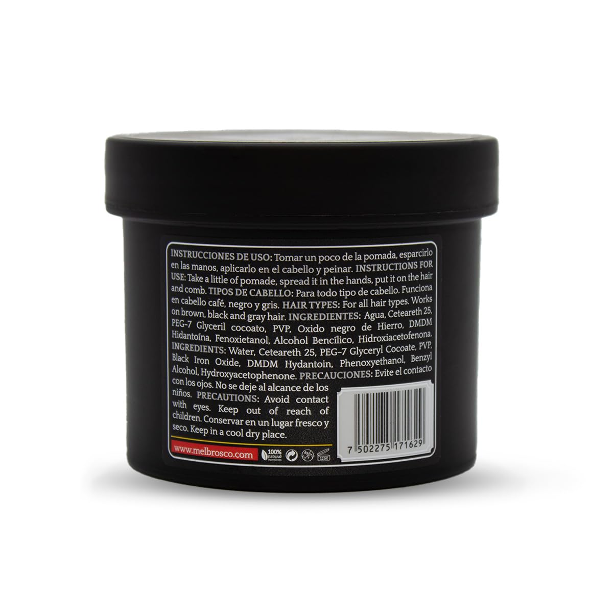MEL BROS CO. - Hair Style Black - Pomada negra para estilizar, oscurecer y matizar cabello con canas. Extra Fijación 4 oz.