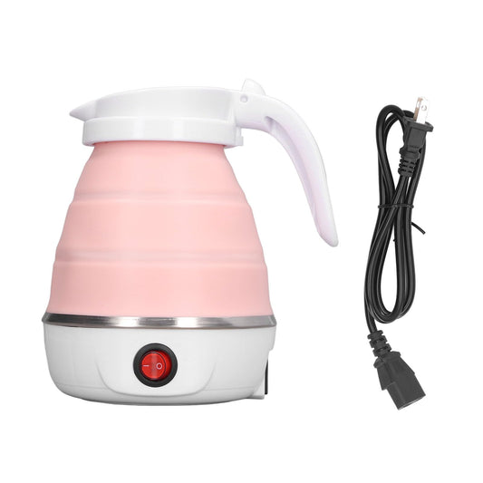Hervidor Eléctrico Plegable, 0.6L 400W Enchufe de EE. UU. 110V Diseño Plegable Delgado para Hervidor de Agua Caliente Portátil de Viaje (Rosa)