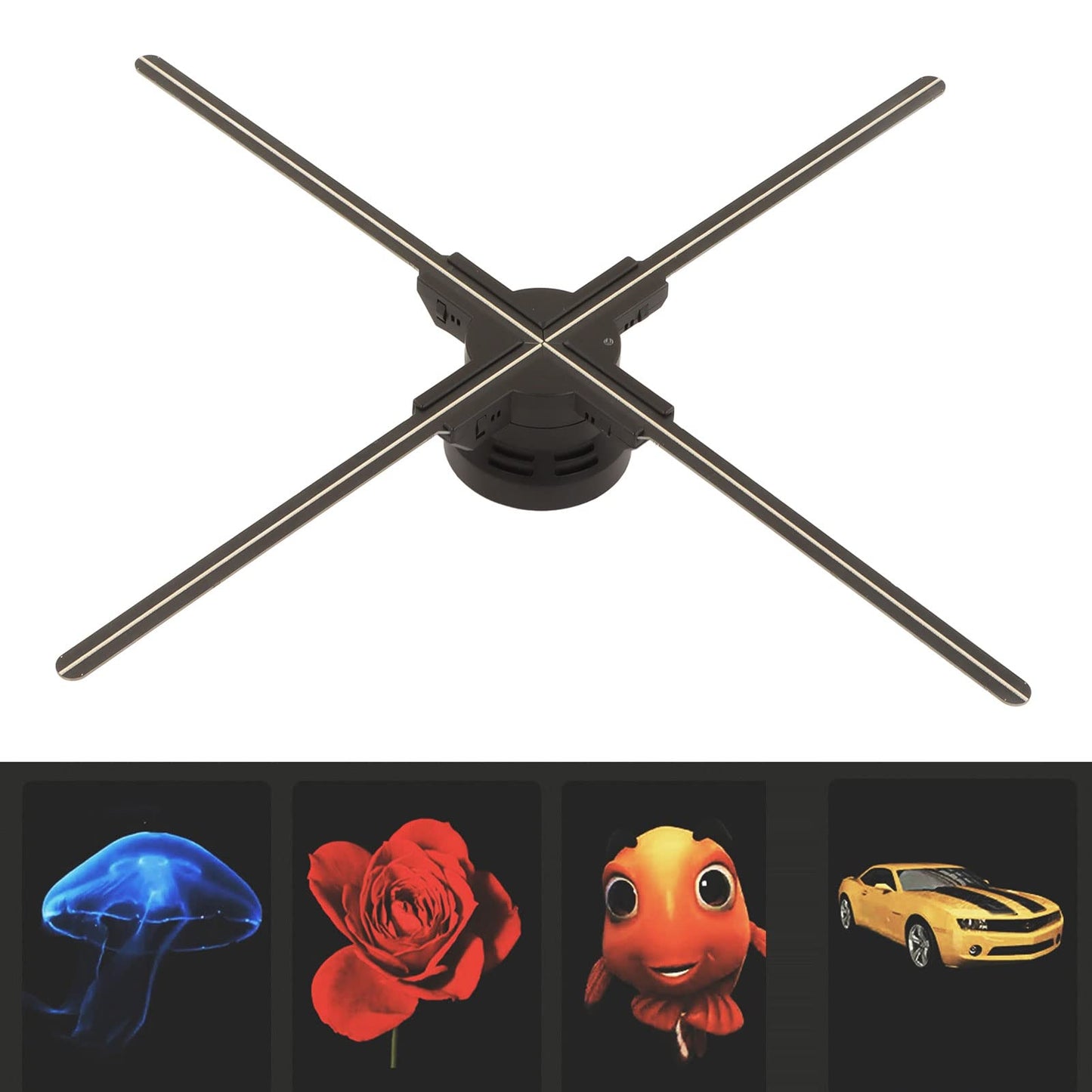 Ventilador de Holograma 3D PUSOKEI WiFi Proyección de Pantalla 2000x720 4 Hojas Plug and Play