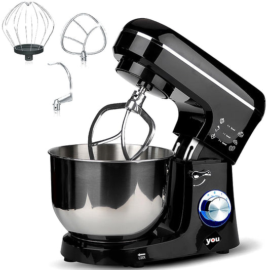Batidora de Pedestal Profesional Planetaria Uso Rudo 6 Velocidades de 1100 Watts Tazón de 5.8 Litros, Cabeza Inclinable con Accesorios Repostería y Panadería en el Hogar