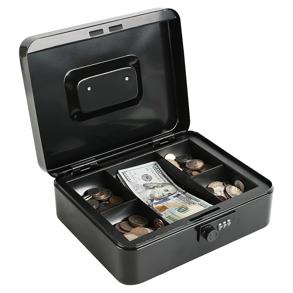 Caja Fuerte de Acero Xydled Negro Grande con Cerradura de Combinación y Bandeja Extraíble para Monedas