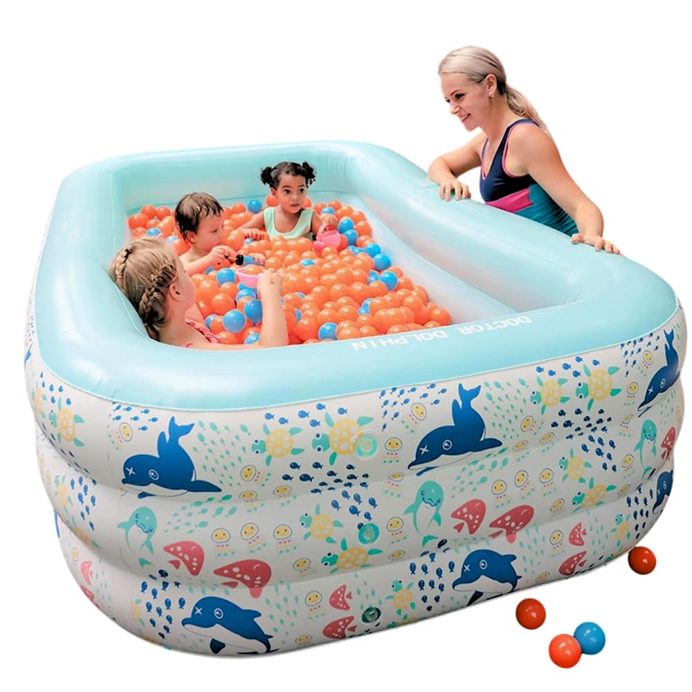 Piscina Inflable SALUD 360° Azul Rectangular para Niños y Familia Exterior e Interior
