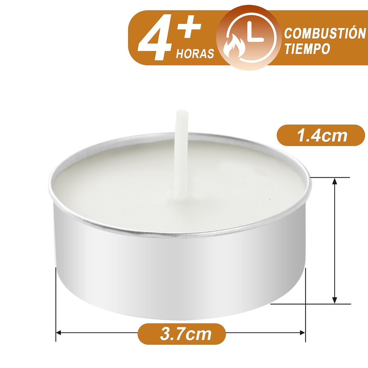 Velas de Té Cera Natural Blanco Sin Humo Inodoras 100 Unidades Duración 4 Horas Luz Cálida y Relajante