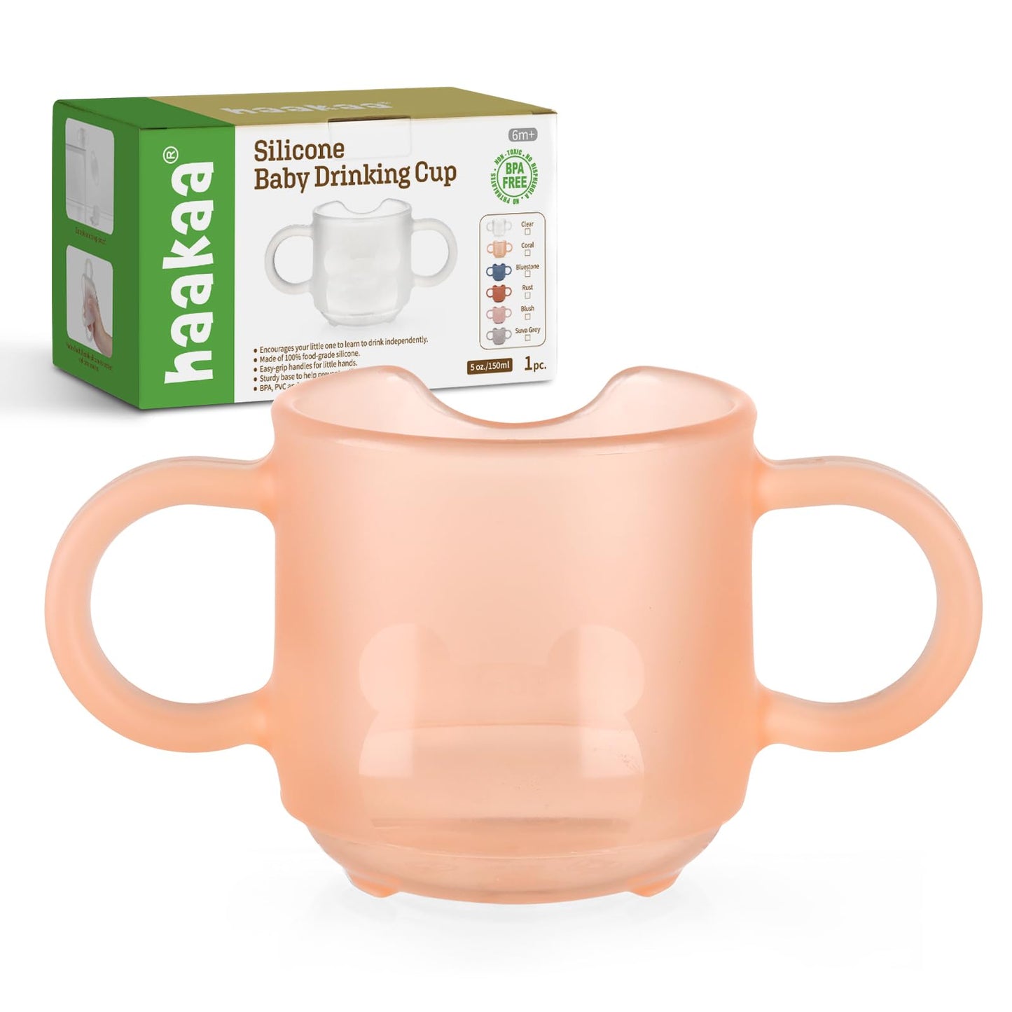 Taza de entrenamiento de silicona para bebé de haakaa, taza abierta de aprendizaje para niños pequeños de 6 meses en adelante, a prueba de caídas y libre de BPA, 5 onzas