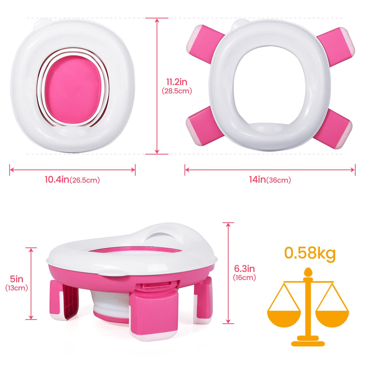 Orzbow - Asiento de inodoro portátil para niños pequeños con bolsa de almacenamiento, silla plegable para orinal con 40 bolsas de viaje, desmontable para bebé con protector contra salpicaduras para