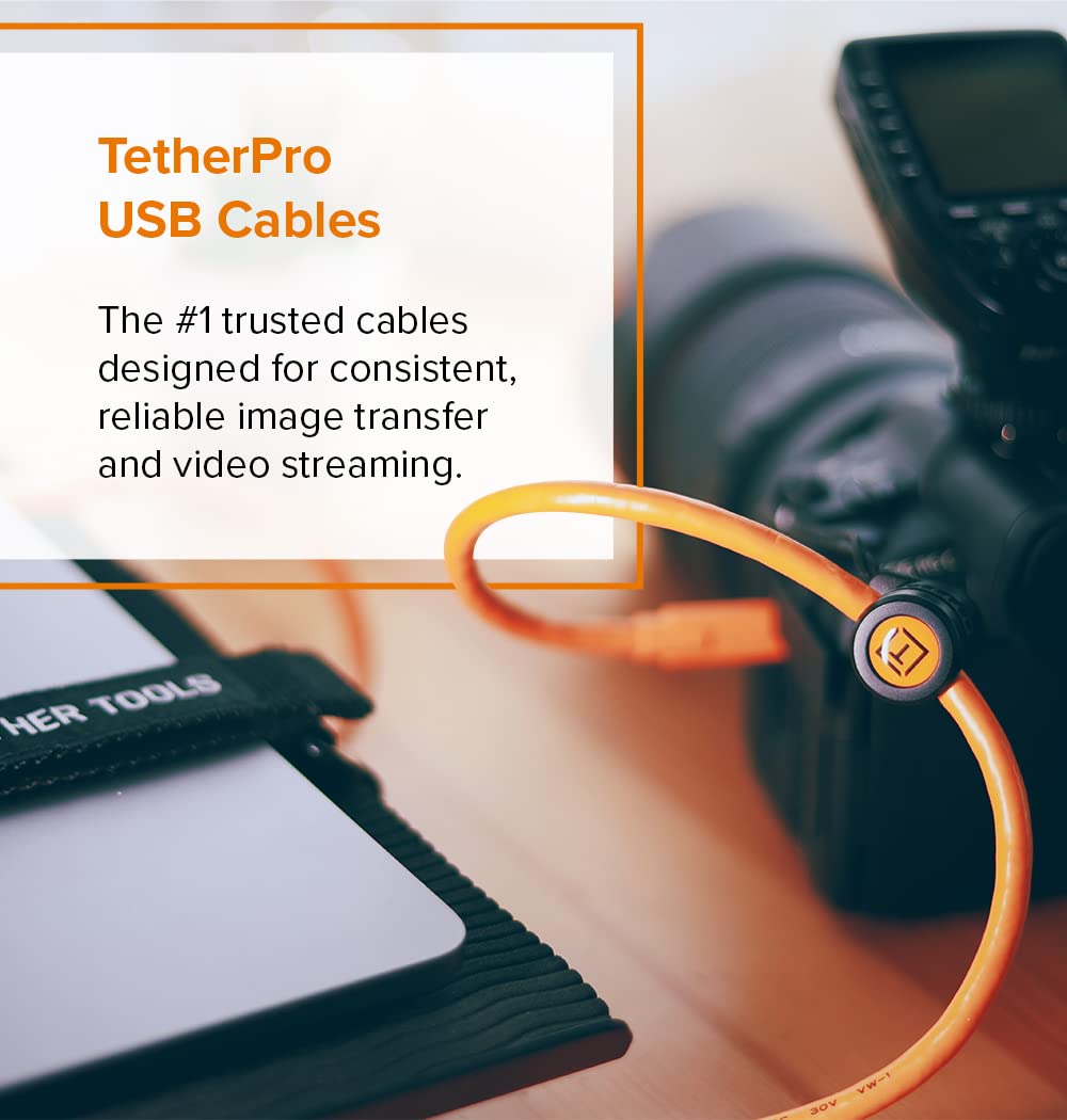 Cable TetherPro Tether Tools naranja USB-C a USB-C ángulo recto