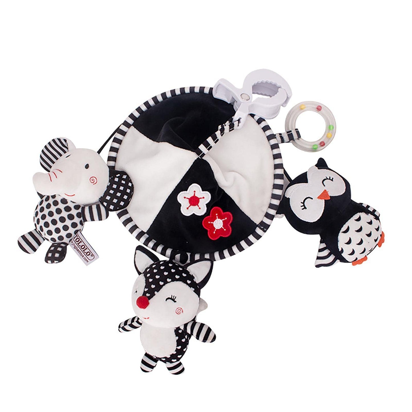 Cuna móvil – Chupete móvil en blanco y negro | Cuna portátil decoración la selva juguetes reconfortantes peluche búho elefante muñeca recámara decoración cabina Sritob