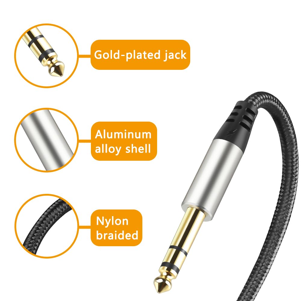 Cables TRS Yueyinpu Negro Paquete Doble para Instrumentos de 1/4 Pulgadas 6.35 mm Trenzados de Nailon