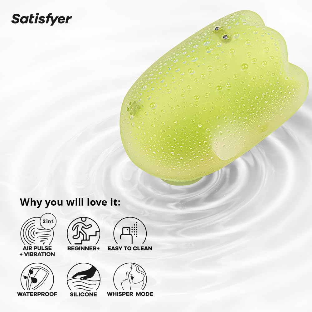 Estimulador Satisfyer Amarillo con Tecnología Air Pulse, Brilla en la Oscuridad, Resistente al Agua, Recargable en Silicona