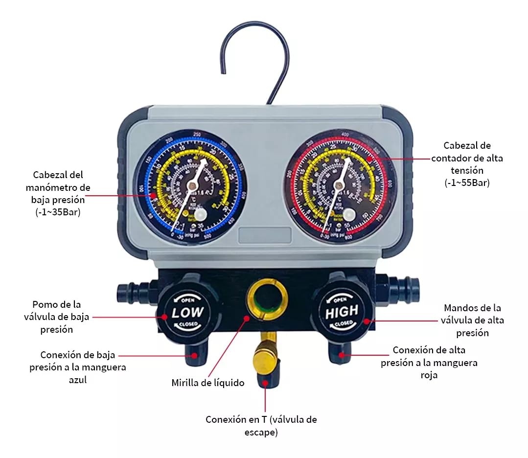 FIXITFAST 4cfm 1/3hp Bomba De Vacío + Manómetro R134a/r22/r410a/r404a Kit de refrigeración con Caja de transporte, detector de fugas para refrigeración HVAC A/C recarga y mantenimiento sin aceite