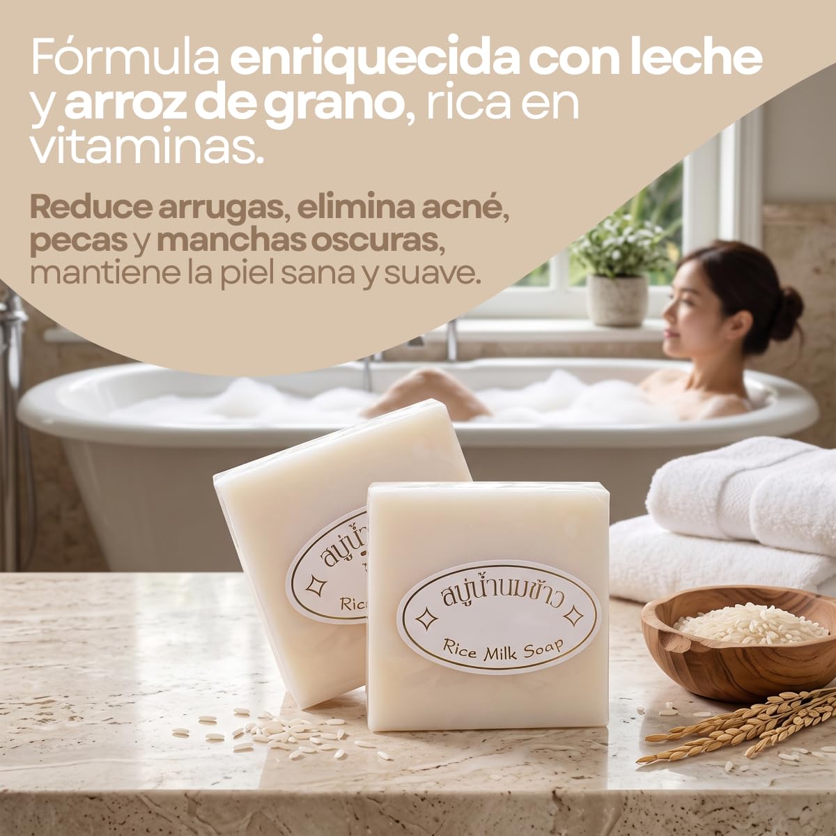 UNIVERSOENLÍNEA.COM Paquete 12 Jabónes Tailandés De Arroz Hecho A Mano Colágeno Vitamina E Blanqueamiento Hidratante Baño Piel Limpiadora Jabón De Leche