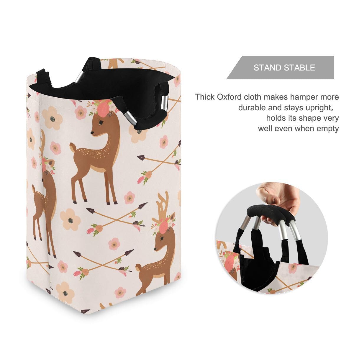 senya Cesta de almacenamiento plegable con diseño de ciervo con flechas de flores, cesta de lavandería para guardería, ropa, juguetes