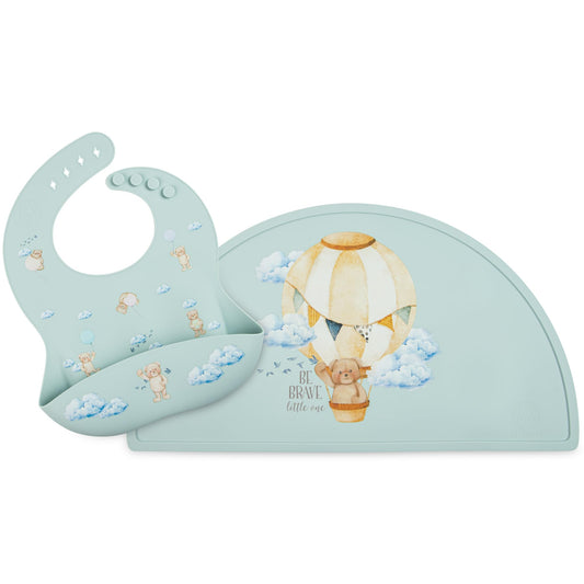 Babero y Tapete de Silicona Mamabears Salvia Impermeable y Ajustable para Bebé, Niños y Niñas