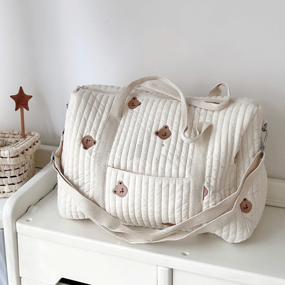 RSENFREMIOR - Bolsa universal para pañales, bolsa de almacenamiento multifuncional para carriola de bebé, bolsas grandes de pañales de 18.9 pulgadas, Beige
