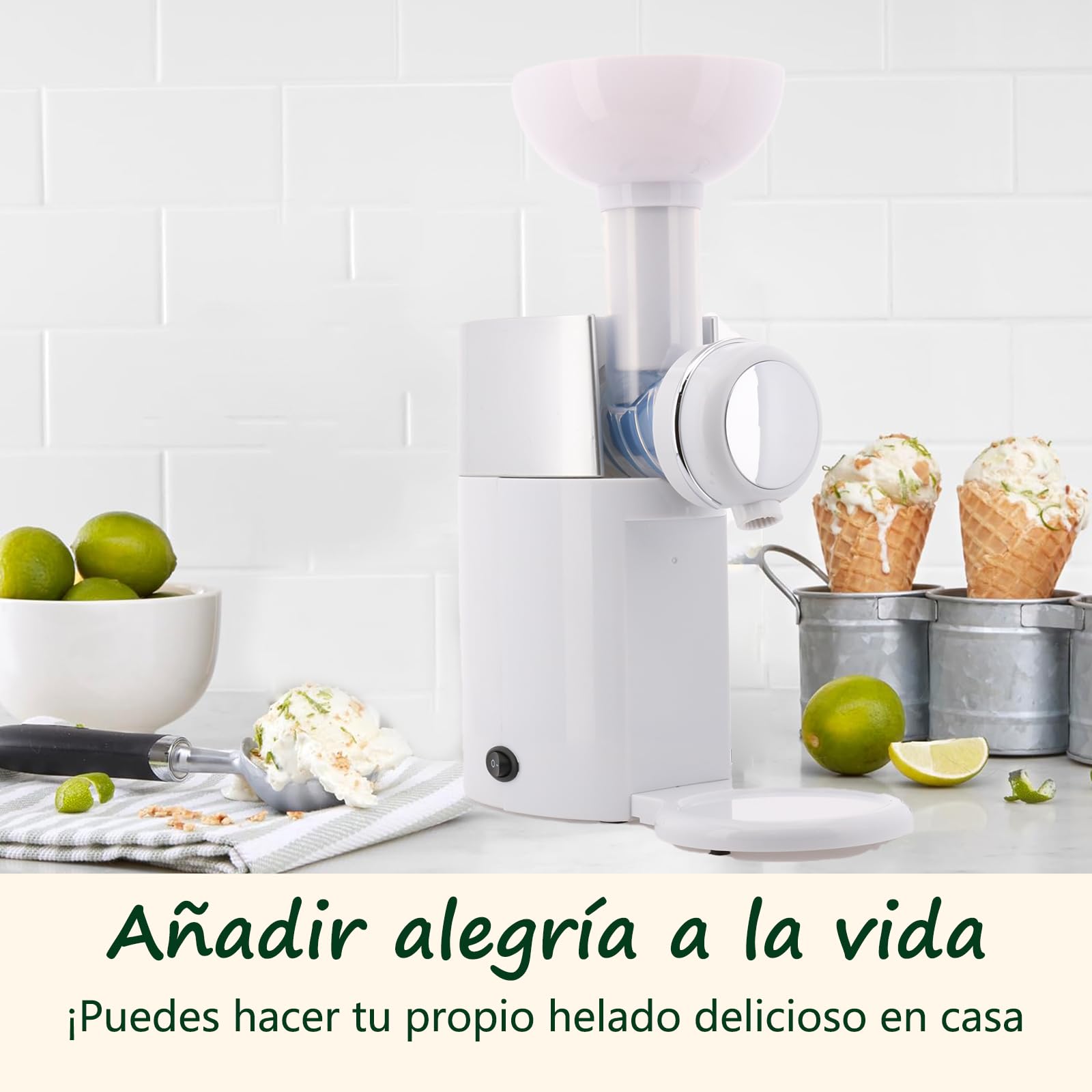 IOWHDS Maquina para hacer helados, Electric ice cream maker, Easy to operate, Máquina para hacer helados Frozen Healthy para Helados, Sorbetes, Batidos, Postres, Libre de BPA, (Blanco)