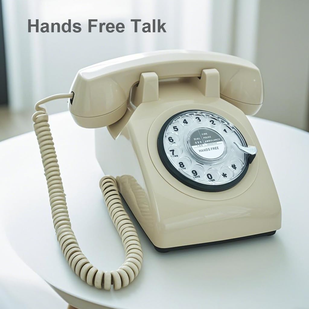 TelPal - Teléfonos fijos para el hogar, teléfono retro de la antigua moda, teléfono casero con cable manos libres con teclado rotativo, oficina, hotel, teléfono antiguo Shcool, 301-Ivory