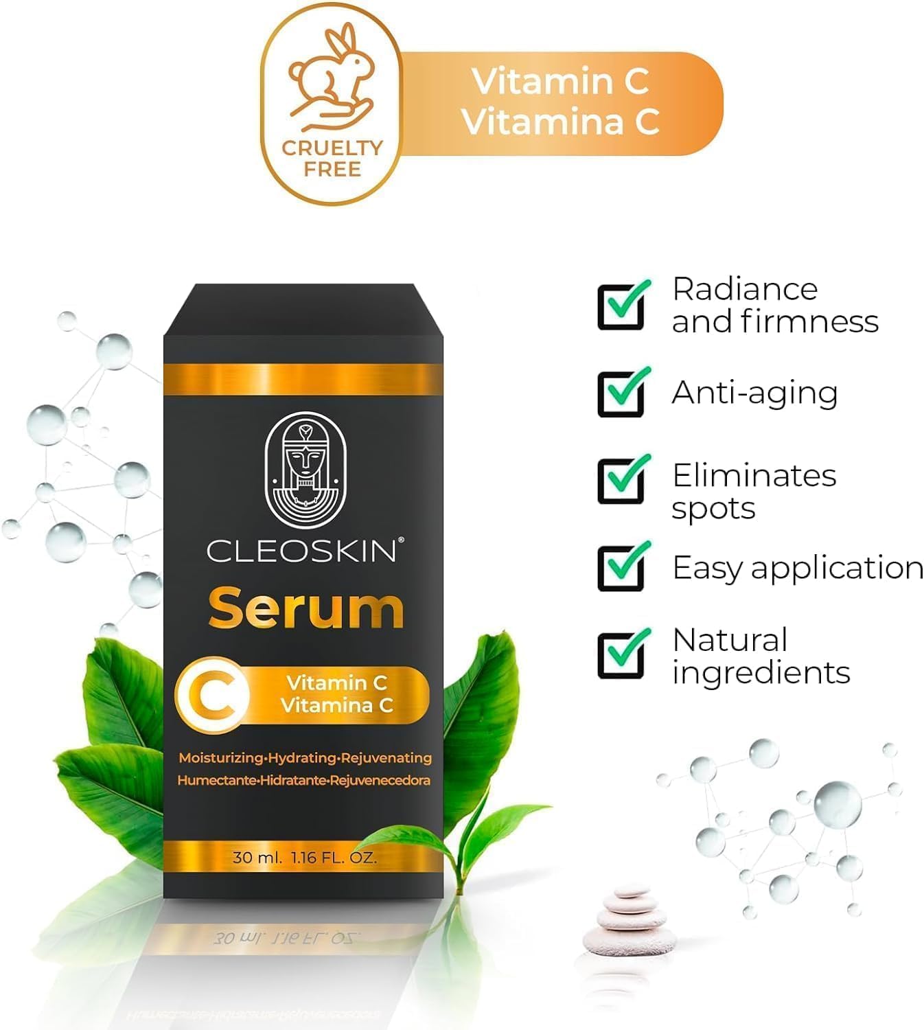 CLEOSKIN Kit 3 sueros faciales, Serum Vitamina C (ácido ascórbico), Serum Ácido Hialurónico con Niacinamida y Serum retinol (Vitamina A). Para el cuidado de la piel