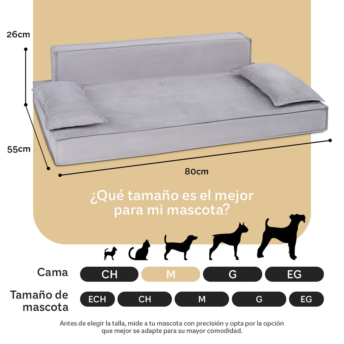 Sofá Cama Ortopédica ESQUIMAL Gris Mediano para Perros y Mascotas con Funda Lavable