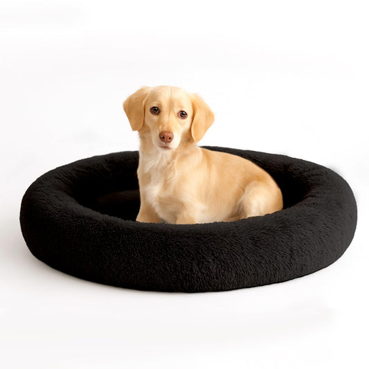 Cama Redonda Antiestrés para Mascotas PET TO BED Negra Pequeña Afelpada Esponjosa Cómoda