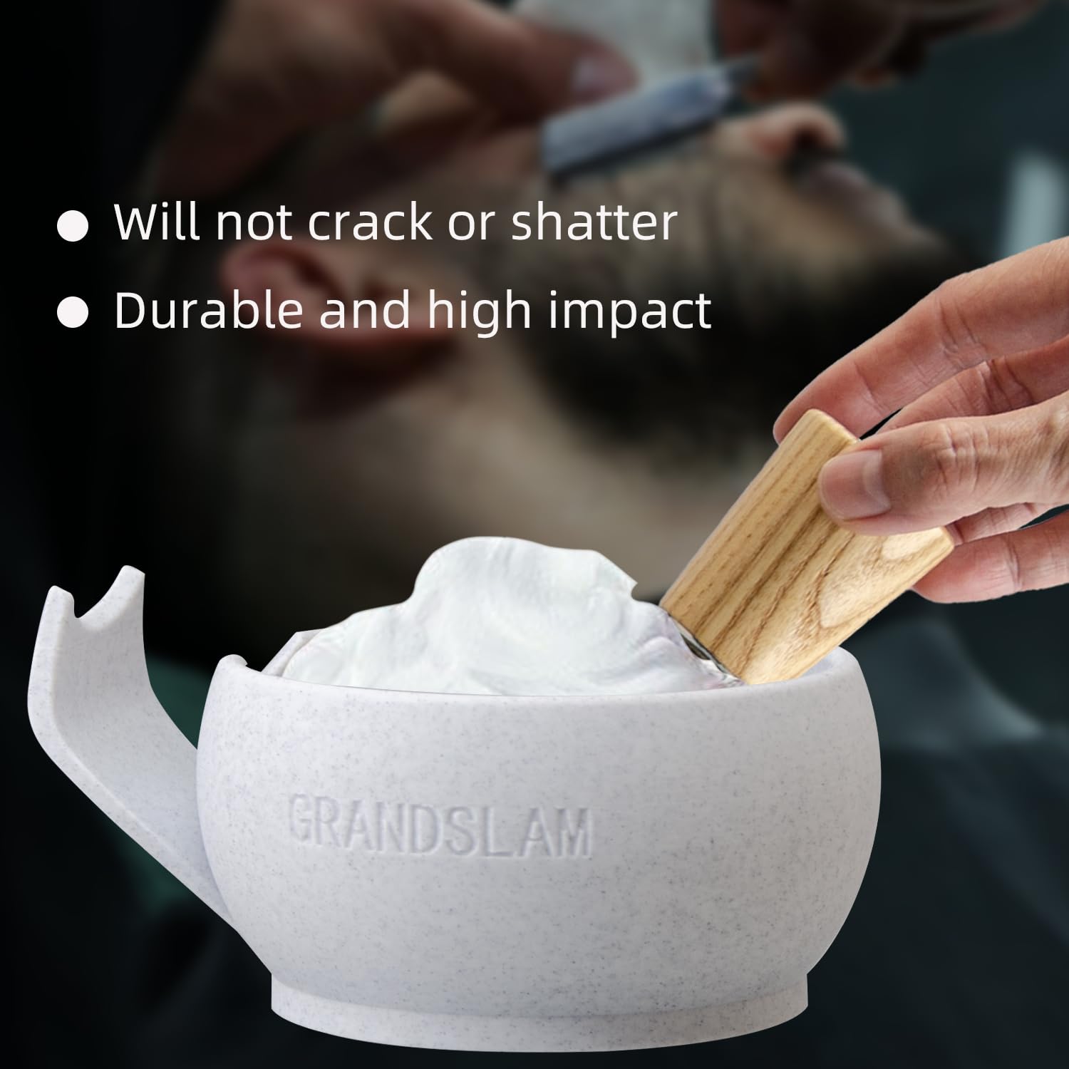 Grandslam - Tazón de afeitar con crestas, taza de afeitar con soporte para brocha, jabón, tazón de afeitar para crema de afeitar y jabón, duradero y mantiene el calor por más tiempo, espuma rica y