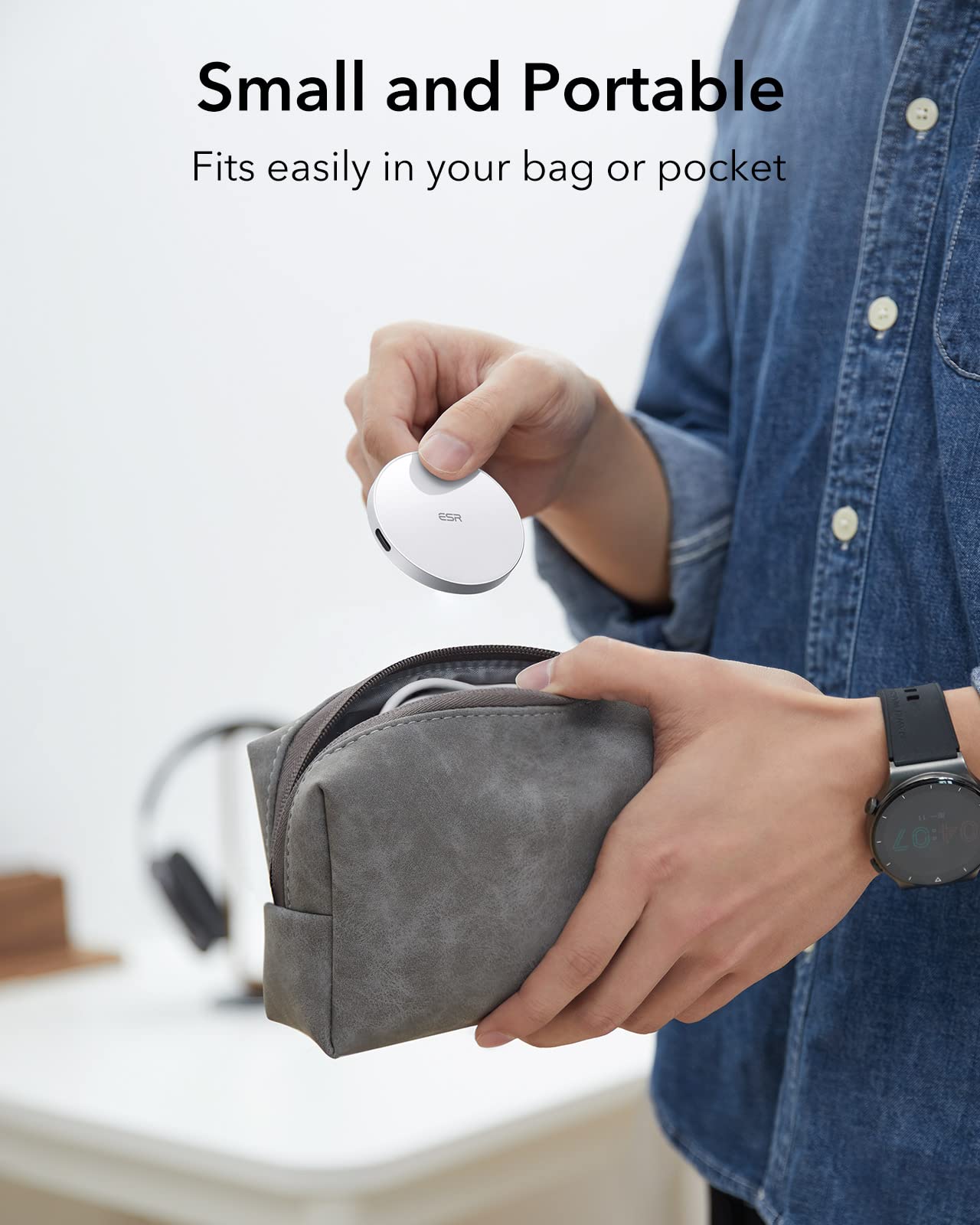 Cargador Inalámbrico ESR HaloLock blanco con Soporte y Cable Extraíble Compatible con MagSafe para iPhone 14 y 13 Series