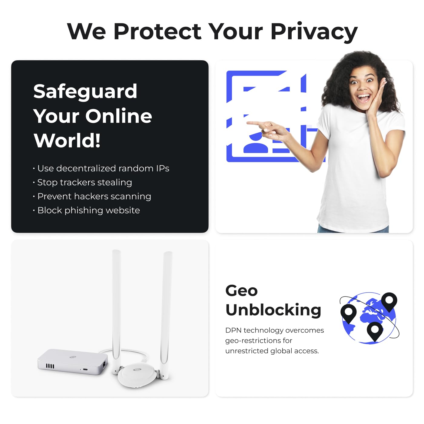 Deeper Connect Mini Router VPN descentralizado de por vida gratuito para viajes a casa Enrutador Wi-Fi de ciberseguridad de nivel empresarial con adaptador Wi-Fi de antenas dobles
