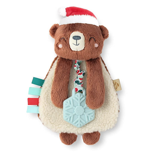 Itzy Ritzy - Itzy Lovey Incluyendo mordedor - Baby Lovey con mordedor, Cintas texturizadas y Brazos Colgantes, Cuenta con Sonido Arrugado, Tela Sherpa y Felpa Minky (Cacao el Oso)