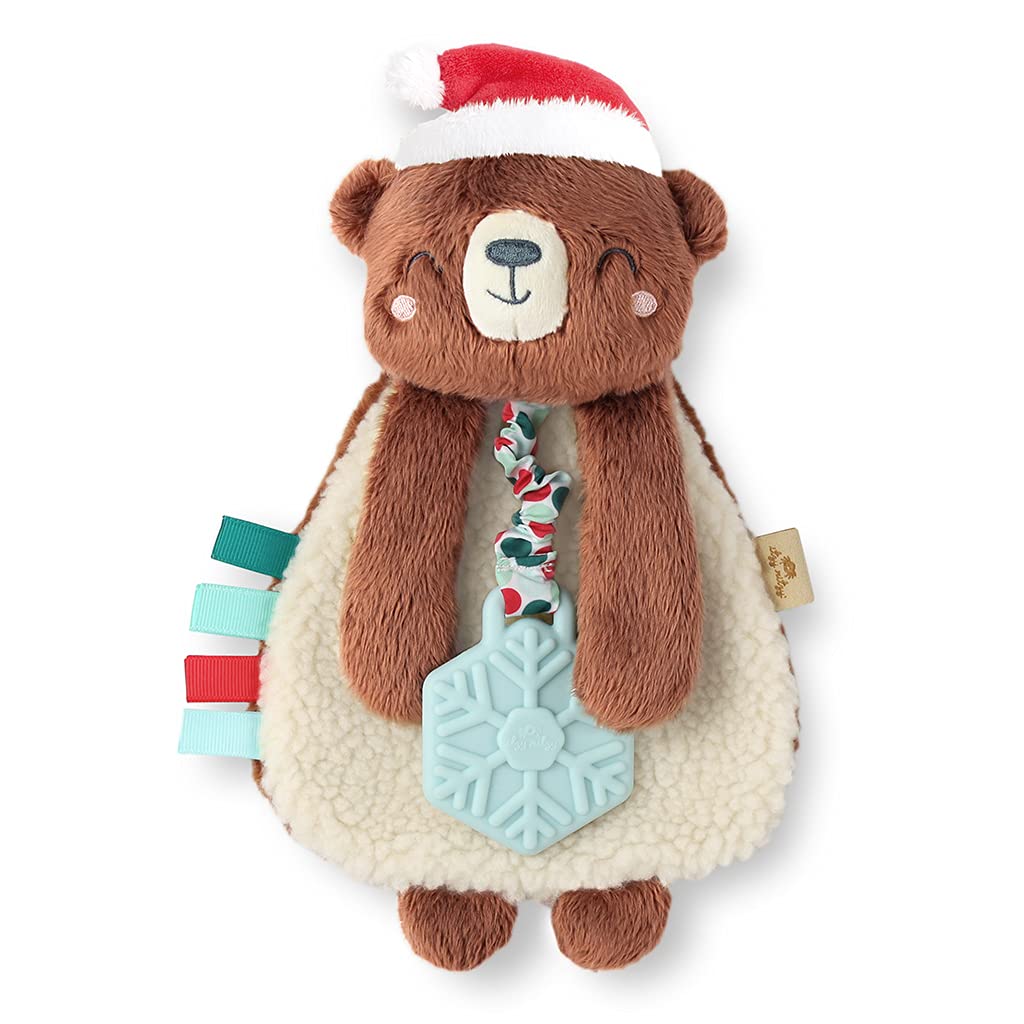 Itzy Ritzy - Itzy Lovey Incluyendo mordedor - Baby Lovey con mordedor, Cintas texturizadas y Brazos Colgantes, Cuenta con Sonido Arrugado, Tela Sherpa y Felpa Minky (Cacao el Oso)
