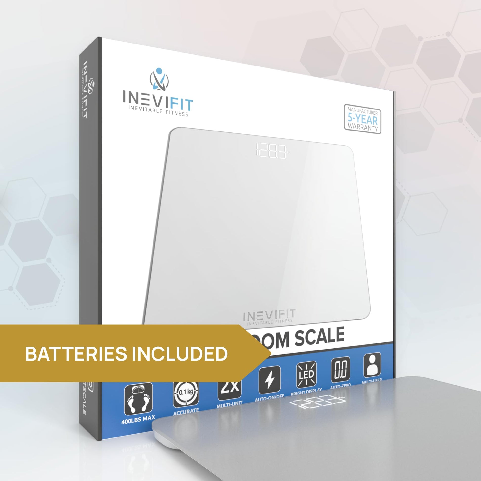 INEVIFIT Bathroom Scale, Highly Accurate Digital Bathroom Body Scale, Measures Weight for Multiple Users. Includes a 5-Year Warranty